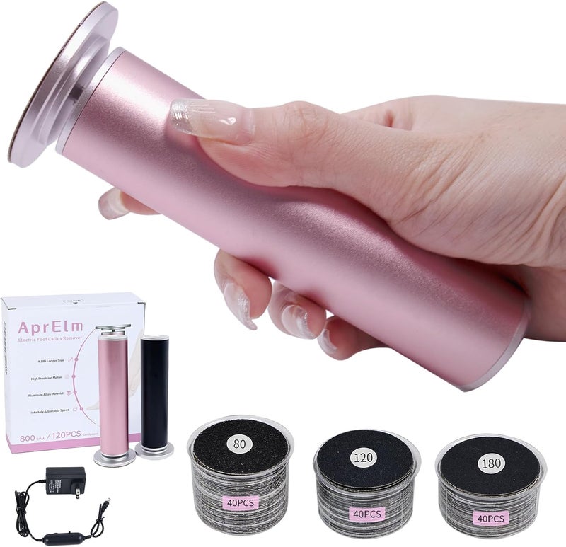 APRELM 4.8IN Longer Electric Foot Callus Remover with 120pcs Sandpaper Discs, Professional Aluminum Callus Remover for Feet, Stepless Speed Control Pedicure Tools for Dead Skin (Pink-pro) - Image 1